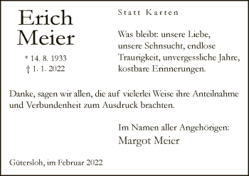 Traueranzeige von Erich Meier von Neue Westfälische