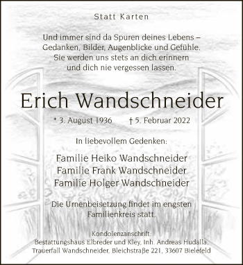 Traueranzeige von Erich Wandschneider von Neue Westfälische