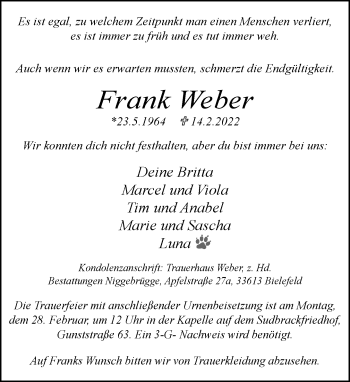 Traueranzeige von Frank Weber von Neue Westfälische
