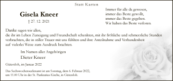 Traueranzeige von Gisela Kneer von Neue Westfälische