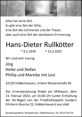 Traueranzeige von Hans-Dieter Rullkötter von Neue Westfälische
