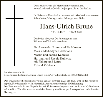 Traueranzeige von Hans-Ulrich Brune von Neue Westfälische