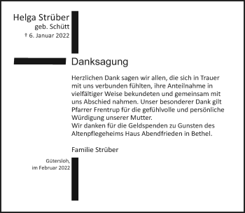 Traueranzeige von Helga Strüber von Neue Westfälische