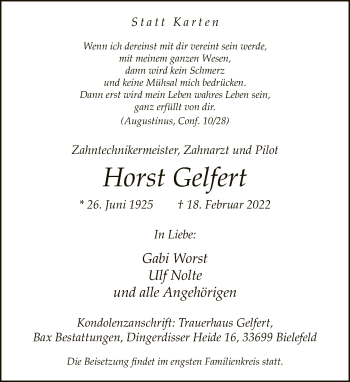Traueranzeige von Horst Gelfert von Neue Westfälische