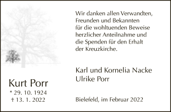 Traueranzeige von Kurt Porr von Neue Westfälische