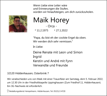 Traueranzeige von Maik Horey von Neue Westfälische