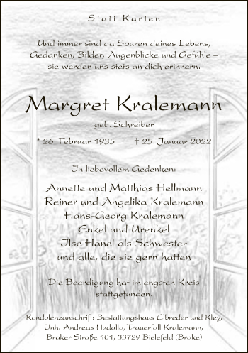 Traueranzeige von Margret Kralemann von Neue Westfälische