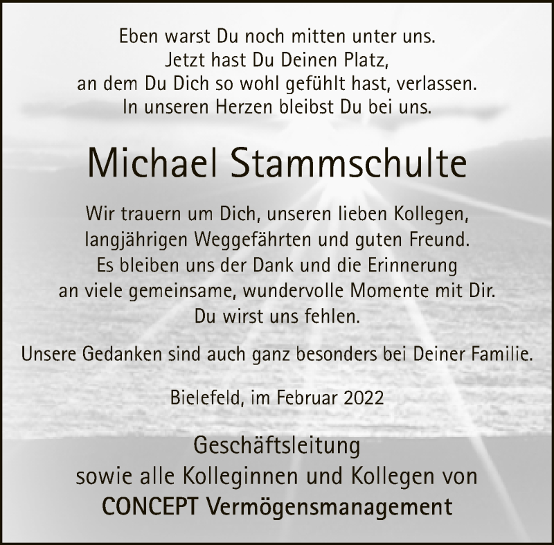  Traueranzeige für Michael Stammschulte vom 26.02.2022 aus Neue Westfälische