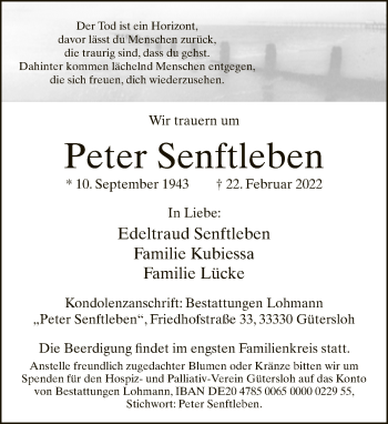 Traueranzeige von Peter Senftleben von Neue Westfälische