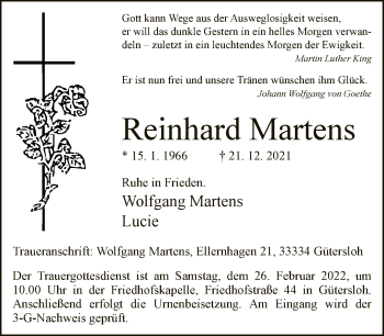 Traueranzeige von Reinhard Martens von Neue Westfälische