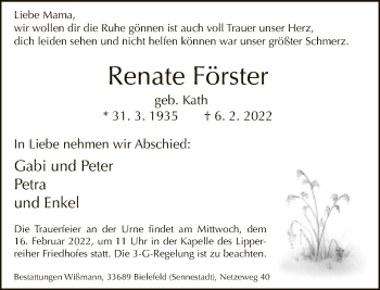 Traueranzeige von Renate Förster von Neue Westfälische