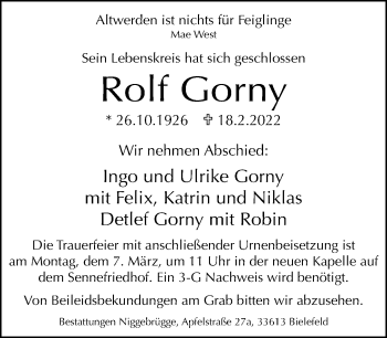 Traueranzeige von Rolf Gorny von Neue Westfälische