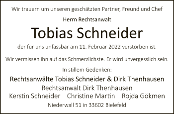 Traueranzeige von Tobias Schneider von Neue Westfälische