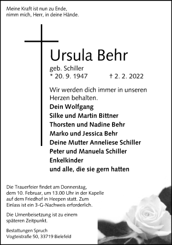 Traueranzeige von Ursula Behr von Neue Westfälische