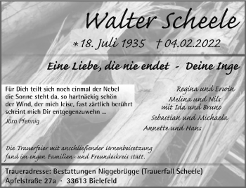 Traueranzeige von Walter Scheele von Neue Westfälische