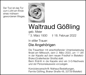 Traueranzeige von Waltraud Gößling von Neue Westfälische