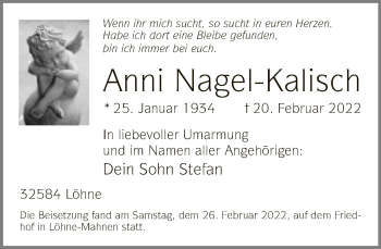 Traueranzeige von Anni Nagel-Kalisch von Neue Westfälische