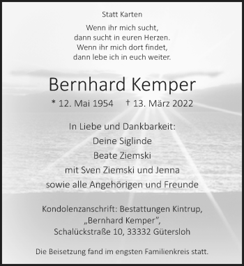 Traueranzeige von Bernhard Kernper von Neue Westfälische