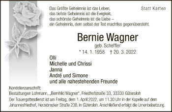 Traueranzeige von Bernie Wagner von Neue Westfälische