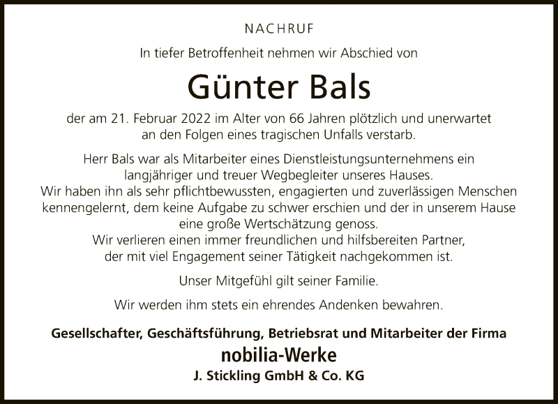  Traueranzeige für Günter Bals vom 05.03.2022 aus Neue Westfälische