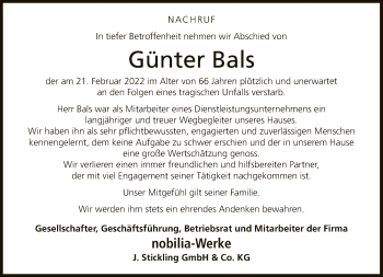 Traueranzeige von Günter Bals von Neue Westfälische