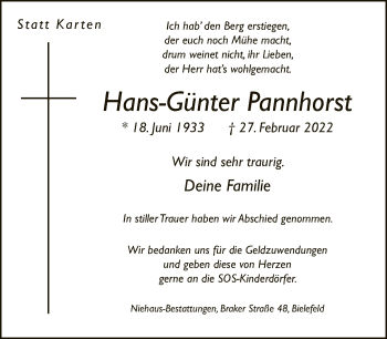 Traueranzeige von Hans-Günter Pannhorst von Neue Westfälische