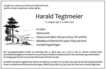 Traueranzeige von Harald Tegtmeier von Neue Westfälische
