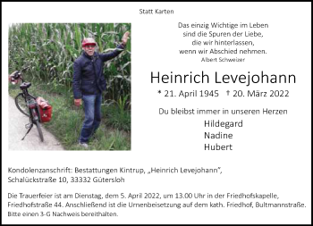 Traueranzeige von Heinrich Levejohann von Neue Westfälische