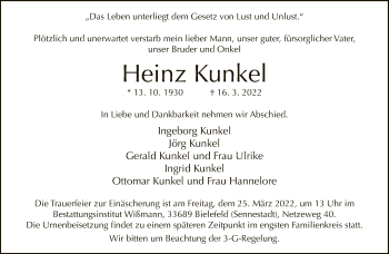 Traueranzeige von Heinz Kunkel von Neue Westfälische