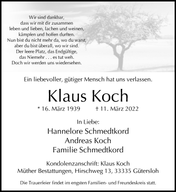 Traueranzeige von Klaus Koch von Neue Westfälische
