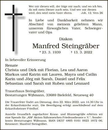 Traueranzeige von Manfred Steingräber von Neue Westfälische