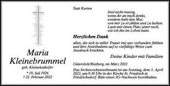 Traueranzeige von Maria Kleinebrummel von Neue Westfälische