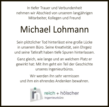 Traueranzeige von Michael Lohmann von Neue Westfälische