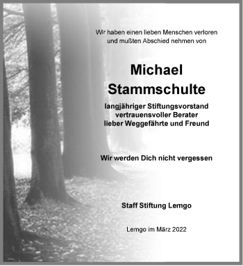 Traueranzeige von Michael Stammschulte von Neue Westfälische