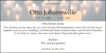 Traueranzeige von Otto Johannwille von Neue Westfälische