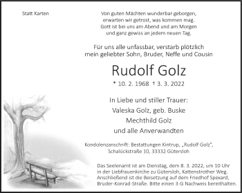Traueranzeige von Rudolf Golz von Neue Westfälische