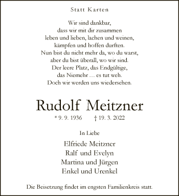 Traueranzeige von Rudolf Meitzner von Neue Westfälische