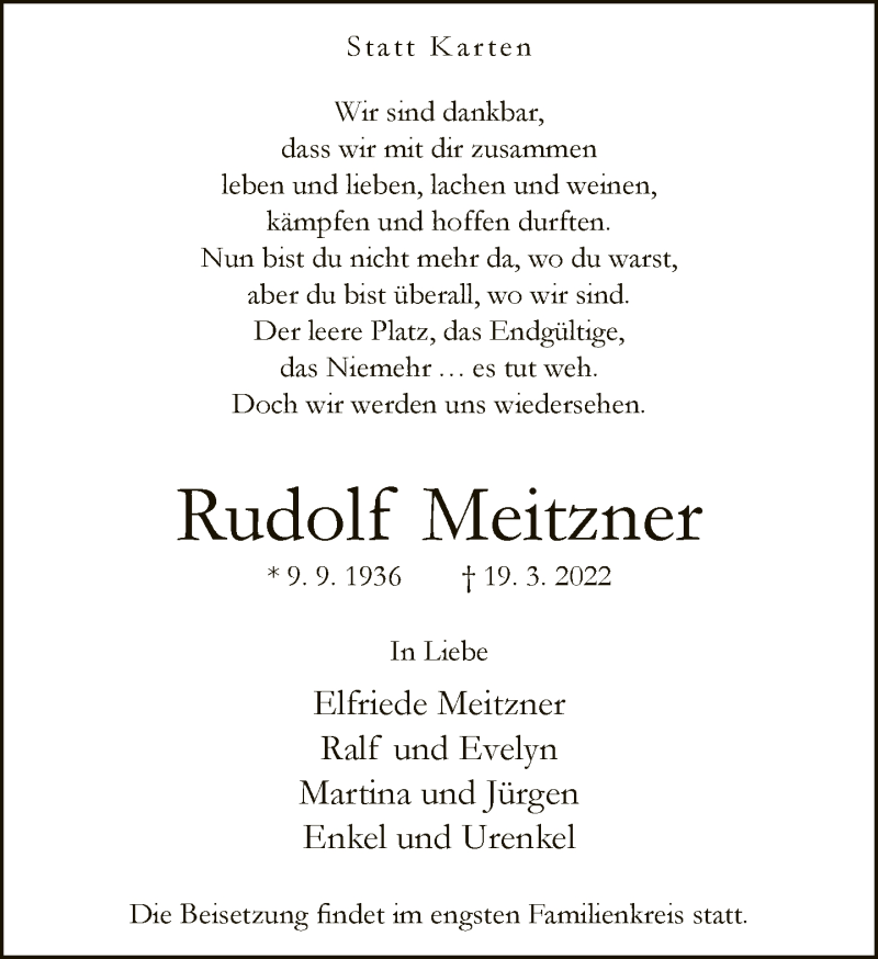  Traueranzeige für Rudolf Meitzner vom 23.03.2022 aus Neue Westfälische