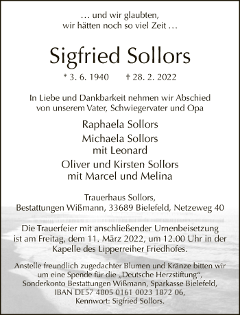 Traueranzeige von Sigfried Sollors von Neue Westfälische