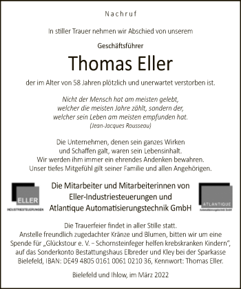 Traueranzeige von Thomas Eller von Neue Westfälische