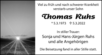 Traueranzeige von Thomas Ruhs von Neue Westfälische