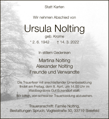 Traueranzeige von Ursula Nolting von Neue Westfälische