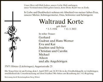 Traueranzeige von Waltraud Korte von Neue Westfälische