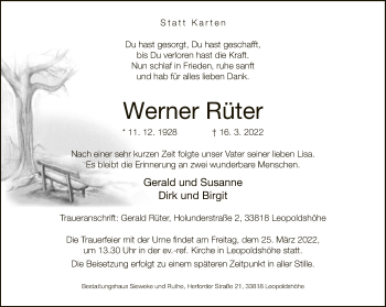 Traueranzeige von Werner Rüter von Neue Westfälische