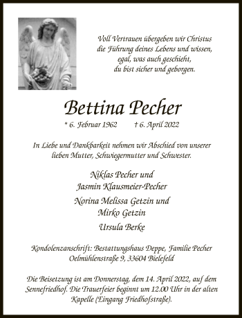 Traueranzeige von Bettina Pecher von Neue Westfälische