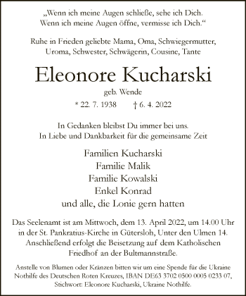 Traueranzeige von Eleonore Kucharski von Neue Westfälische