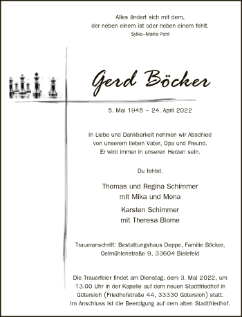 Traueranzeige von Gerd Böcker von Neue Westfälische