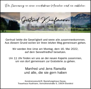 Traueranzeige von Gertrud Kaufmann von Neue Westfälische