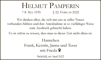 Traueranzeige von Helmut Pamperin von Neue Westfälische