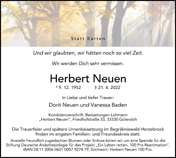 Traueranzeige von Herbert Neuen von Neue Westfälische